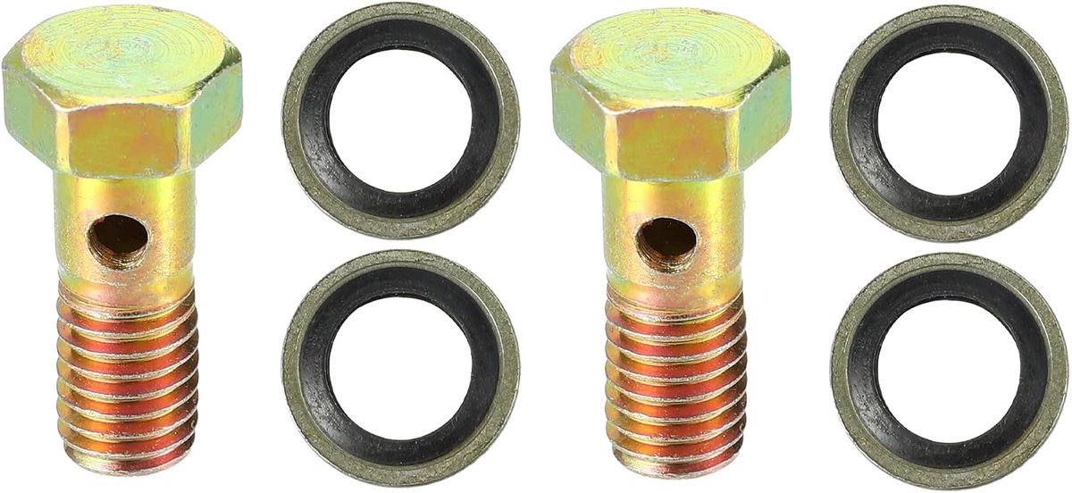 Holle schroeven met drie gaten voor motorfiets, brons, 6 stuks, staal | Staal, 23 x 13 mm, M8 x 1,25, sluitring 8,5/13,7 mm, 2 schroeven + 4 sluitringen, voor beugel en hoofdcilinder