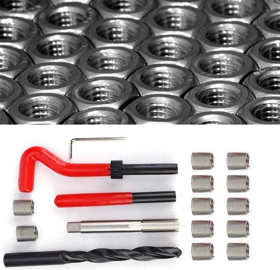 Schroefdraad Reparatieset M12x1,25 mm, 17 Stuks, Roestvrijstaal, met Spiraalboor en Inbussleutel, Metrisch Gereedschap voor Auto en Fiets Reparaties — afbeelding 3