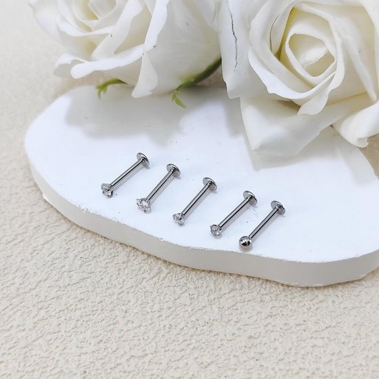 5 stuks lippiercing, 10 mm, oorbellen, roestvrij staal, 16 g, labret, zilver, goud, helix, medusa, labret, tragus, piercing, maan, Cz, vlinder, hart — afbeelding 5