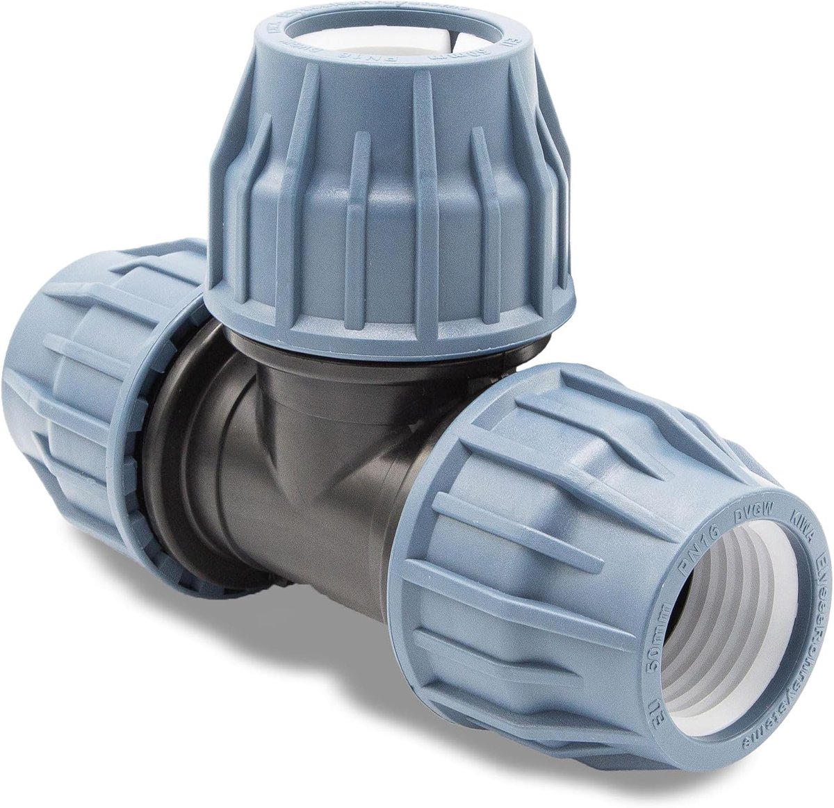 T-stuk 50 mm knelkoppeling PN16 - bm319 | 3-weg koppeling voor PE buis, beregening, zwembad, vijver en tuinirrigatie.