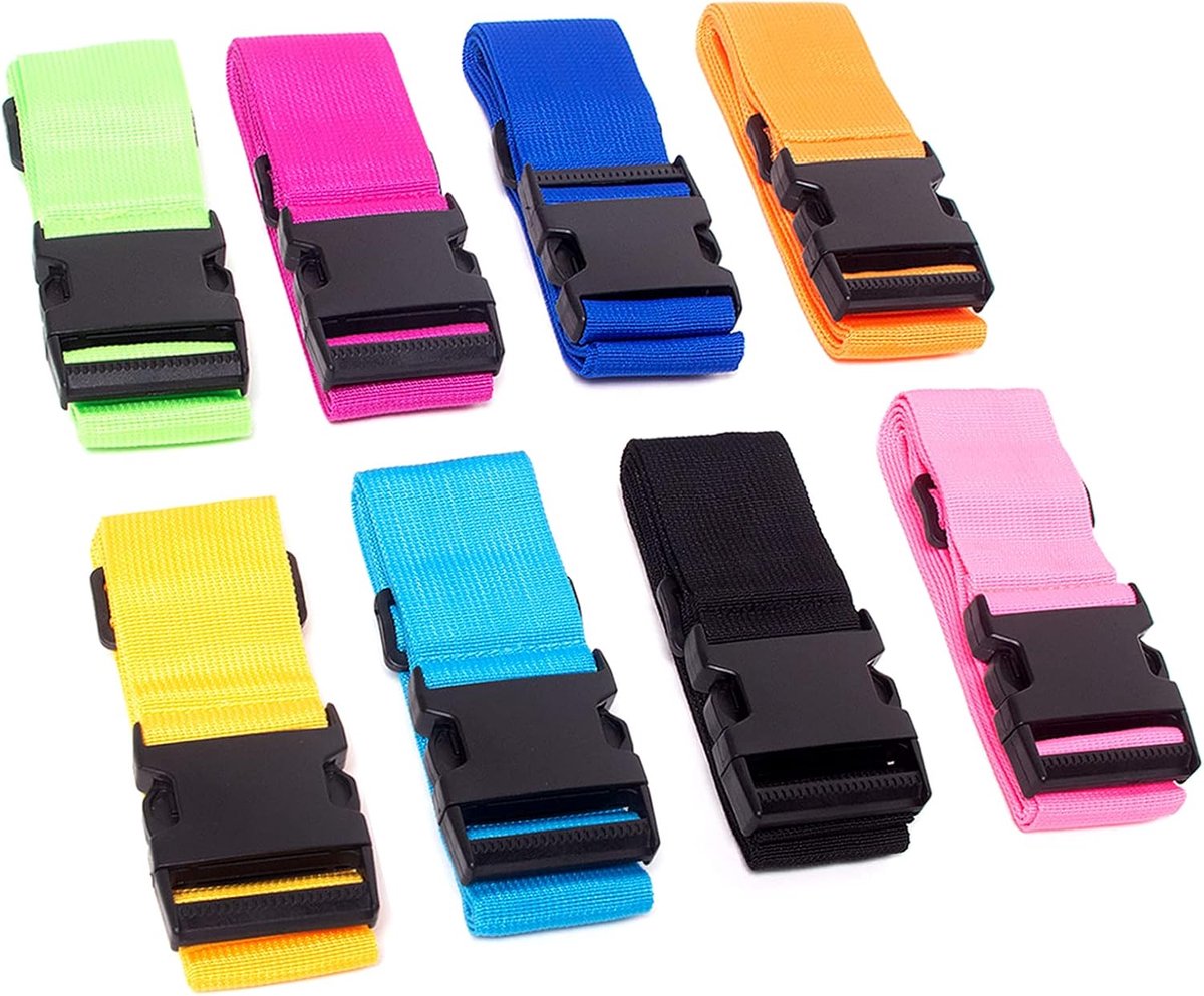 8 stuks kofferriem Travel, bagageriem, kofferriem, verstelbare reisgordel voor koffers en tassen als bagageriem, 5 cm polyester riem tot 180 cm lengte, verstelbare kofferbandenset, opvallend