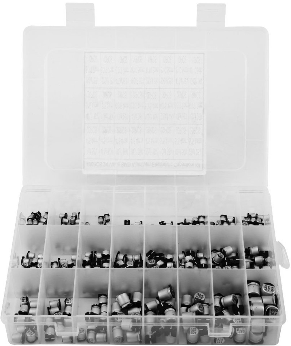 24 Value 400 stuks elektrolytische condensator-box-kit, SMD-aluminium-elektrolytische condensator-box-kit, voor het maken van schakelingen, bereik 0,1uF-1000uF