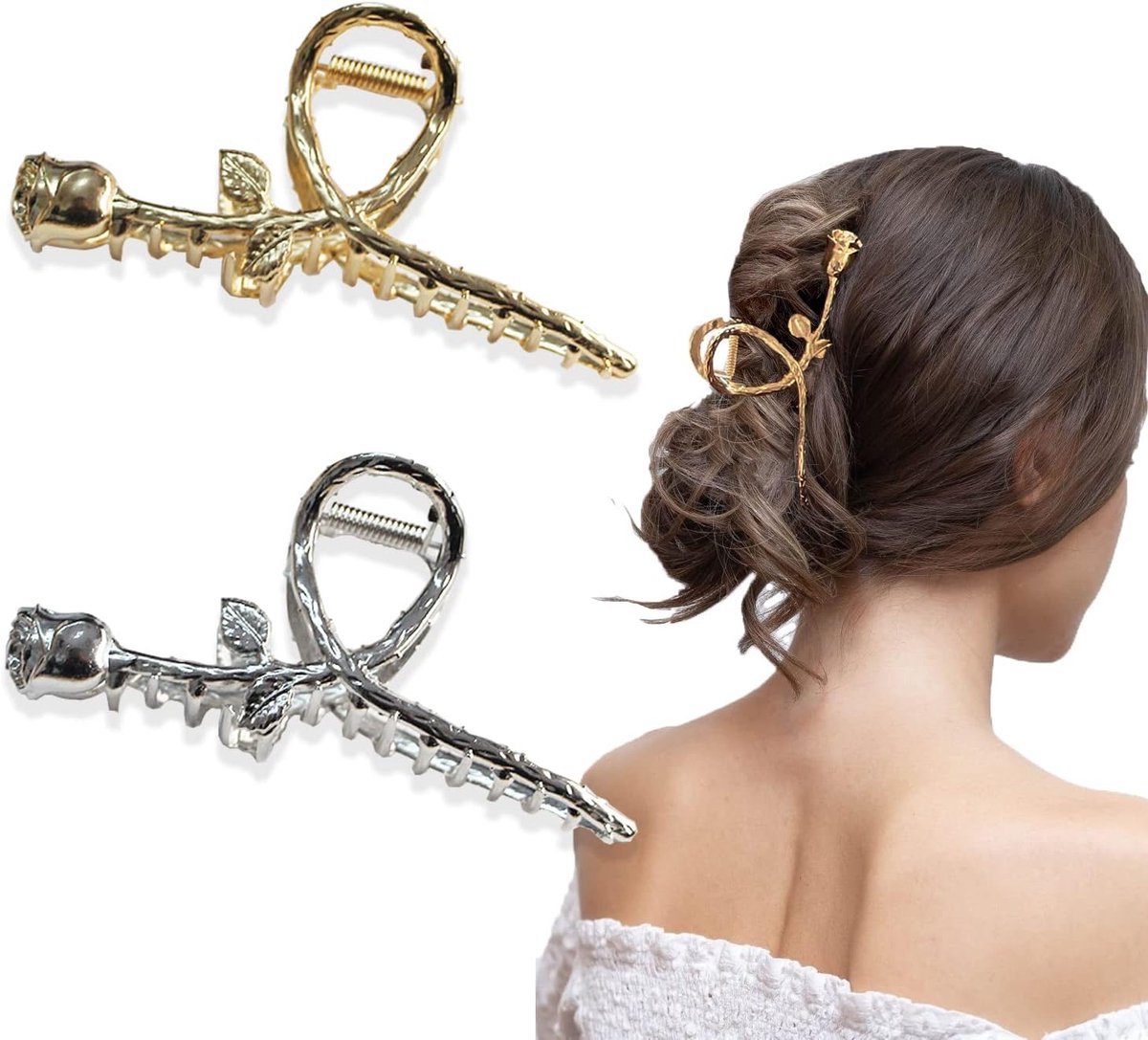 Clips Grote Bloem Haarspeldjes Bakken Clips Haarclips voor Vrouwen (Goud/Zilver Rose)