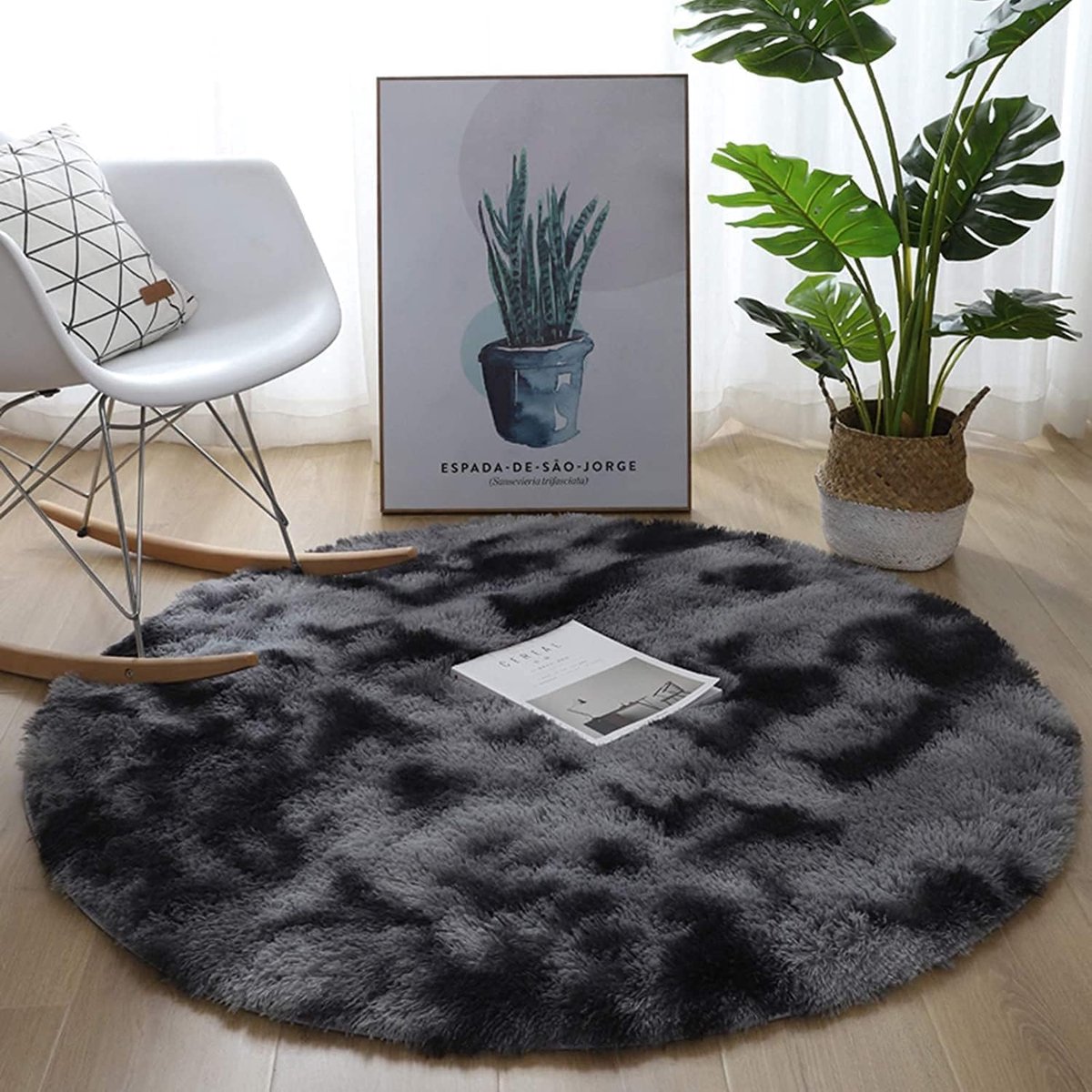tapijten, slaapkamertapijten, ruig tapijt, pluizig zacht tapijt, voor kinderkamer, woonkamer tapijten, hoogpolig tapijt, antislip zacht tapijt (140 cm, zwart grijs)