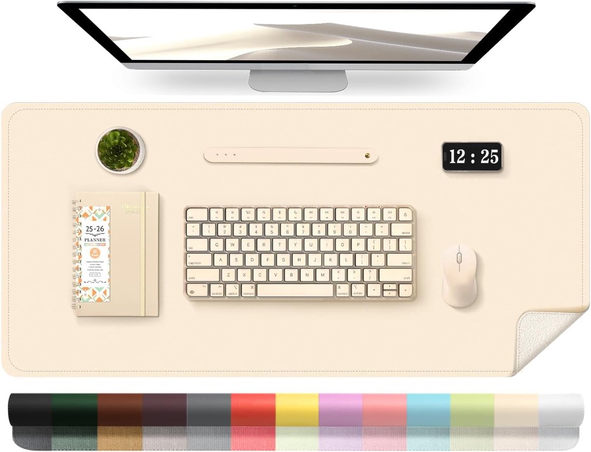 Lederen bureauonderlegger beschermer met antislip suède onderkant, waterdichte computerbureaumat, gemakkelijk schoon te maken muis- en toetsenbordmatten, schrijfblok voor kantoor thuis (beige