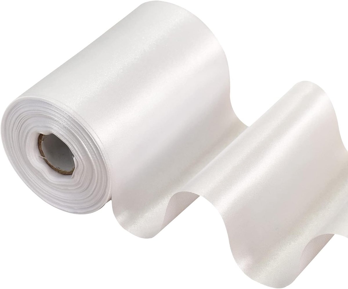 Breed satijnen lint, gekleurd stoffen lint voor cadeaus, strikken en decoratie, geschikt voor stoelen, bruiloften, feesten, Valentijnsdag en Kerstmis - wit 10 cm x 10 m