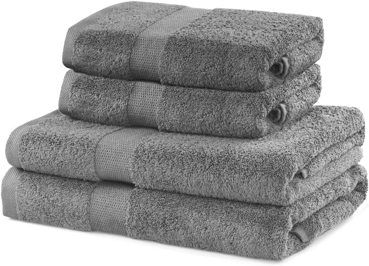 Marina, set van 4 katoenen kwaliteit, 525 g/m², 2 handdoeken van 50 x 100 cm en 2 badhanddoeken van 70 x 140 cm, zilverstaal, grijs, absorberend