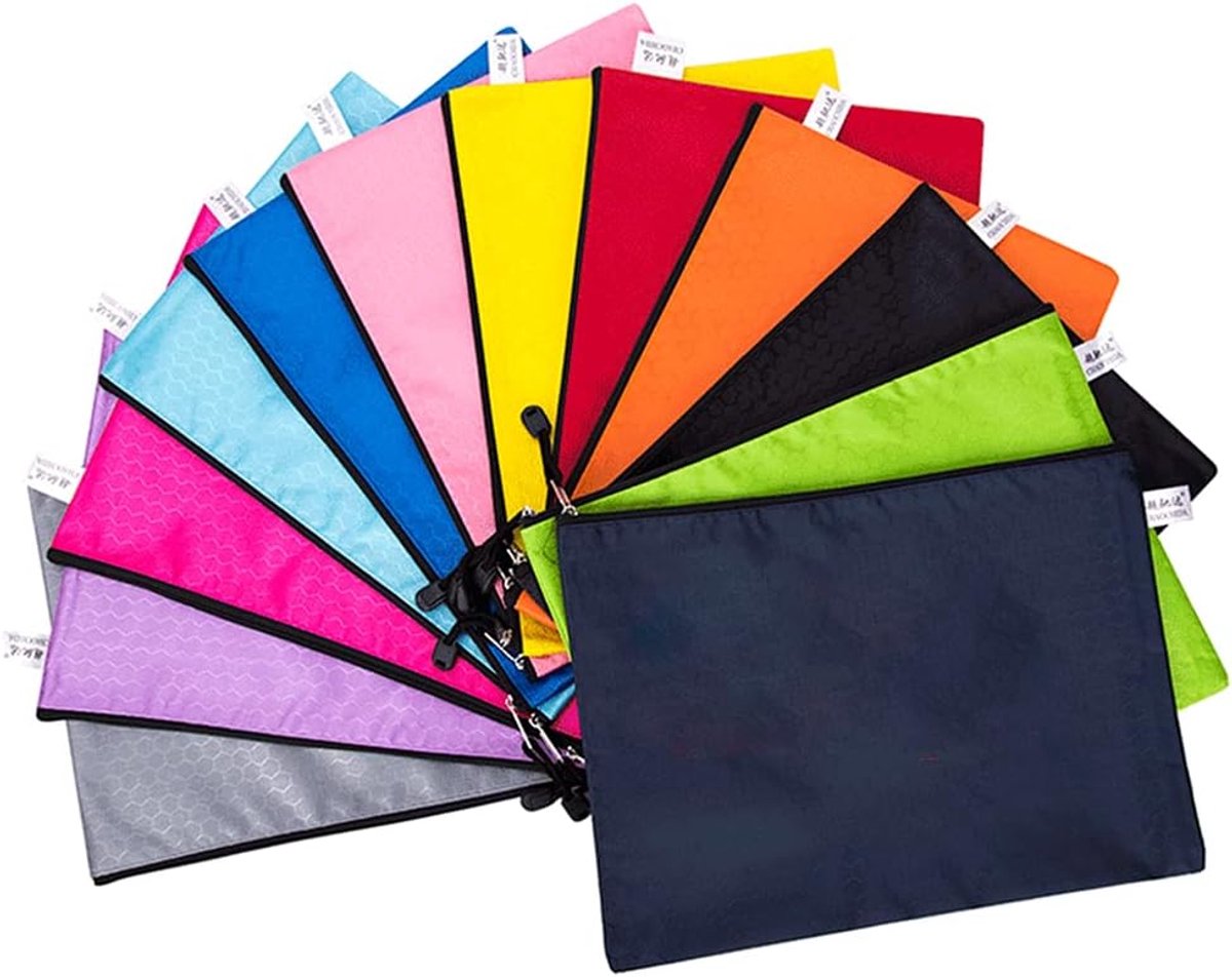 12 stuks documentenvakken, A4 documentenmap, mesh documentportemonnee, waterdichte documentenmap, voor school, kantoor, huiswerk, cosmetica, kwitantieopslag
