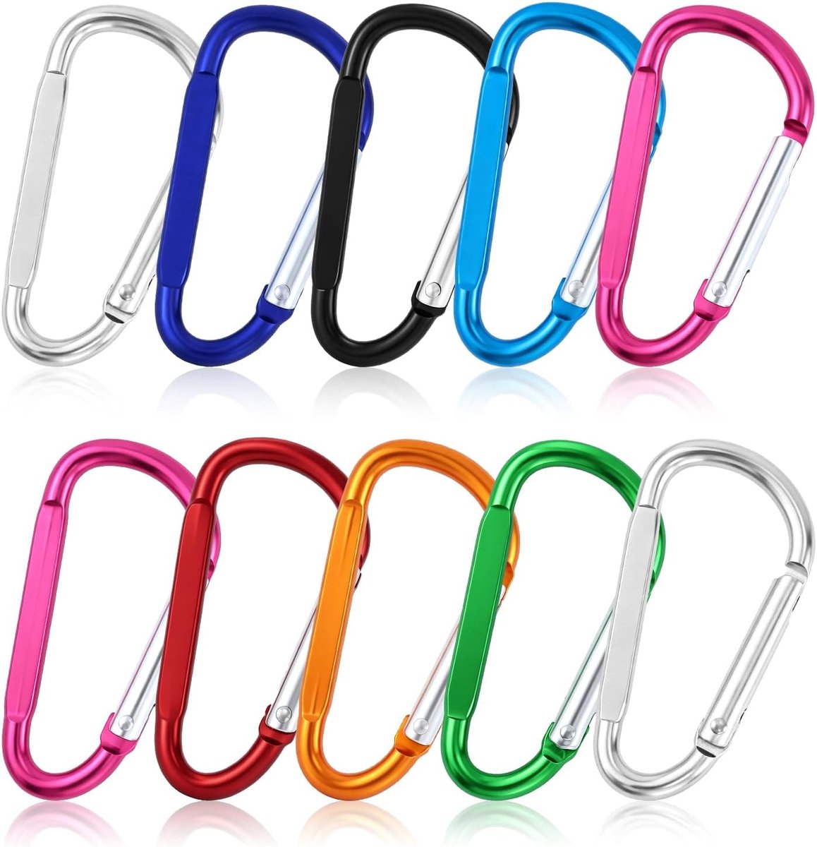 10 stuks D-ring Karabijnhaken, Aluminium Veiligheidshaken met Vergrendeling, Veelkleurige D-Ring Clip voor Sleutelhangers, Klimmen, Outdoor en Huishoudelijk Gebruik