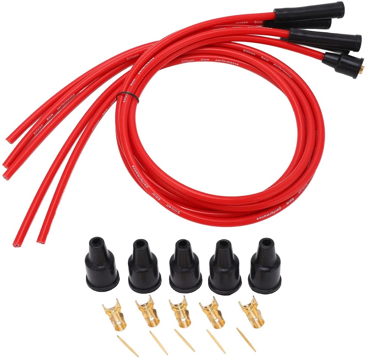 Bougiekabelset voor 4-cilinder auto's 8mm autobougiekabel 1m siliconen ontstekingskabel Bougiekabelset auto-ontstekingscomponenten