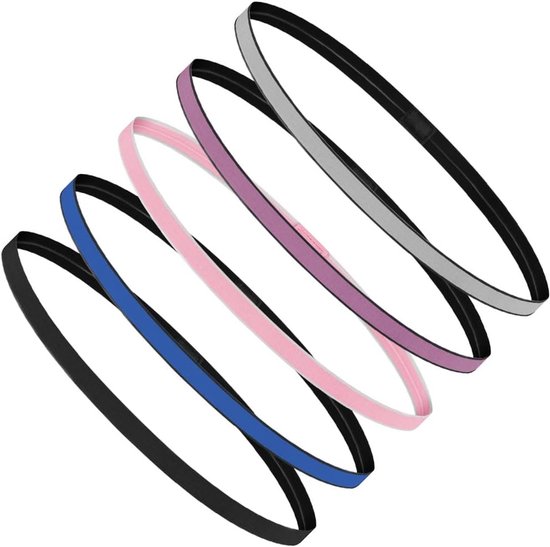 Sport Hoofdband, 5 Stuks Meerdere Kleuren Dunne Haarbanden, Antislip Elastische Yoga Hoofdbanden voor Vrouwen Meisjes, Atletische Fitness Zweet Hoofdbanden voor Training Hardlopen Fietsen Training Voetbal