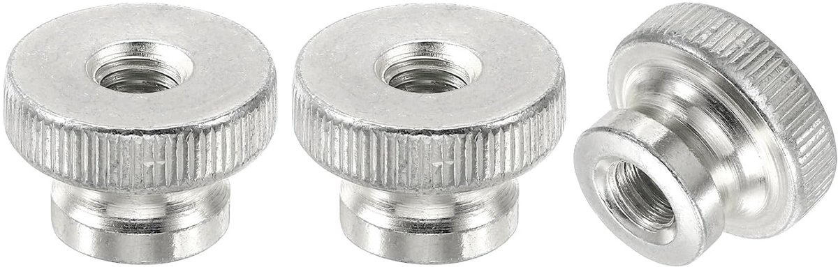Vlindermoeren geribbeld, 3 stuks M10-moeren van koolstofstaal met doorgangsgat voor 3D-printeronderdelen, zilver