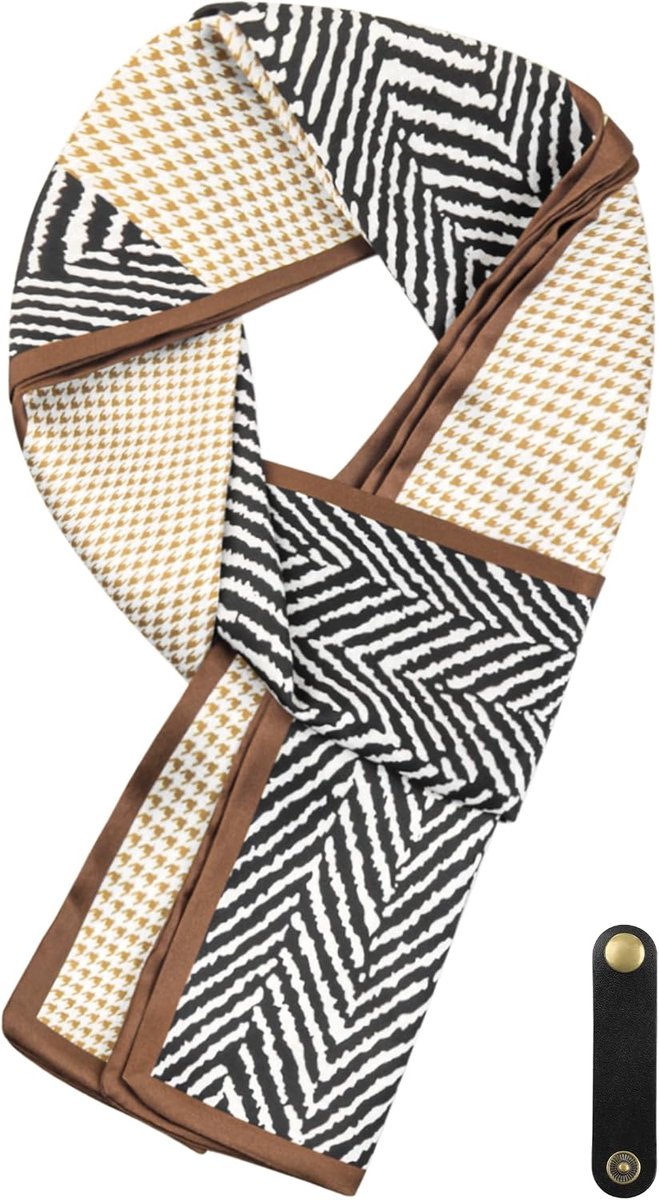 sjaal van kunstzijde met lederen lus multifunctionele lange sjaal halsdoek ascot stropdassjaal meerdere draagmogelijkheden 16 x 149 cm - printpatroon Houndstooth Herringbone Patroon,