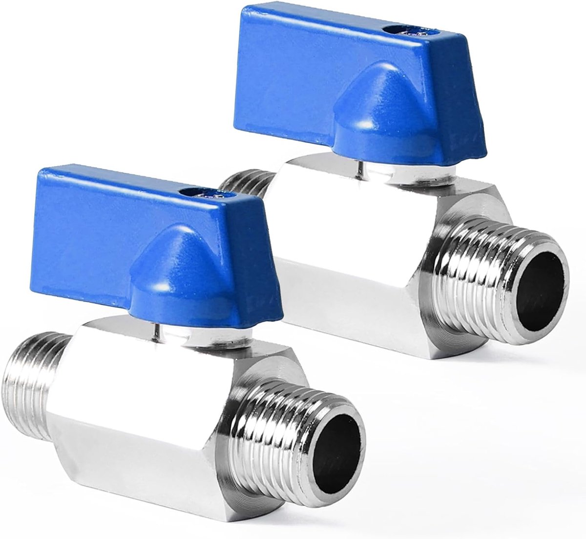 2 Stuks Kogelkraan, 1/4 Inch AG x 1/4 Inch AG Mini-Kogelventiel, G1/4 Inch Messing Mini-Kogelkraan, Afsluitschakelaar Met Blauwe Handgreep, Ballonkraanschakelaar, DN8, Voor Water, Olie, Gas