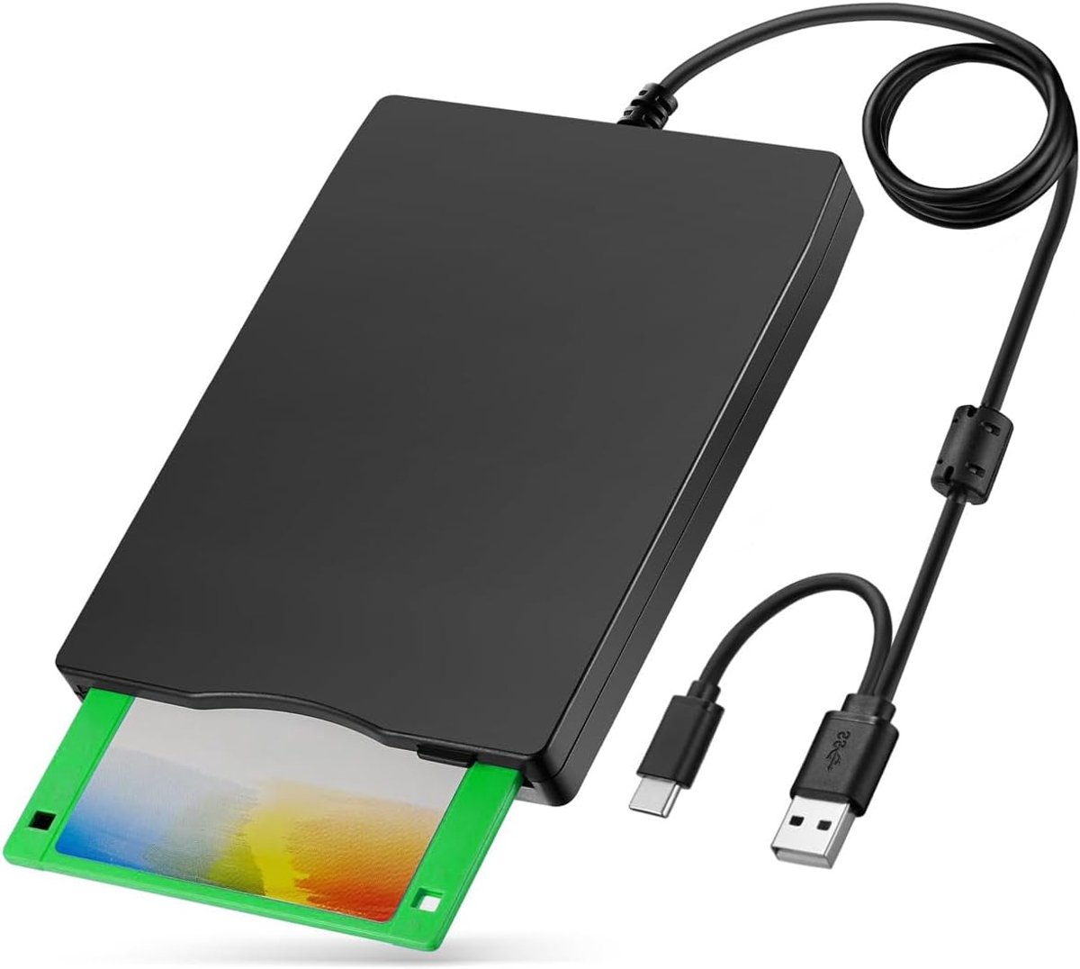 USB diskettedrive FDD 1,44MB 3.5" - PC en MAC - Slimline Floppy Disk Drive Extern - Draagbaar - Plug and Play - Zwart - geschikt voor Windows 11