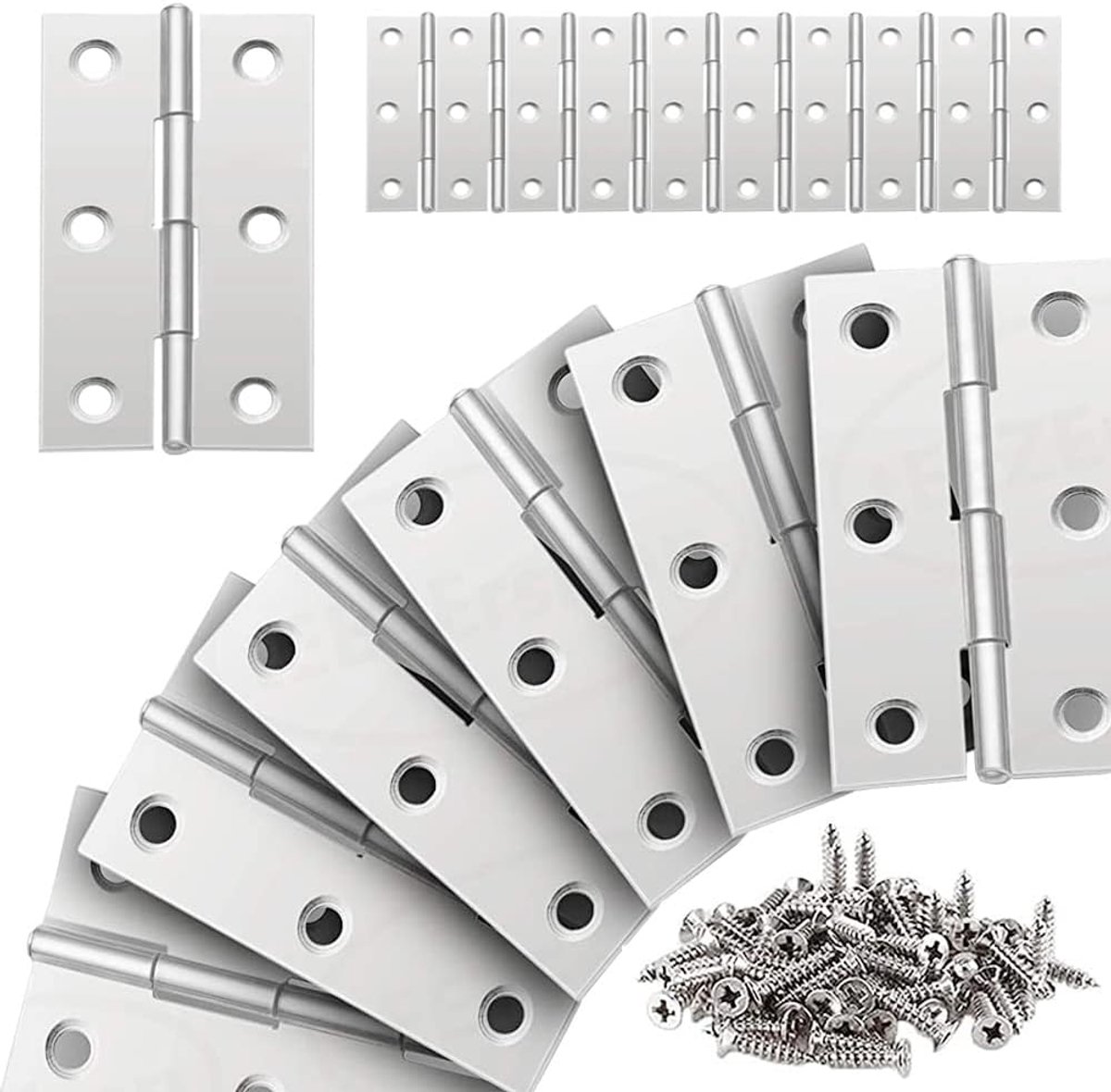 Scharnieren, roestvrij staal, scharnier, kastdeur, 3 inch, opvouwbaar, plat, scharnier, 66 x 38 mm, voor thuis, meubels, hardware, kast, ladedeur, met 120 schroeven