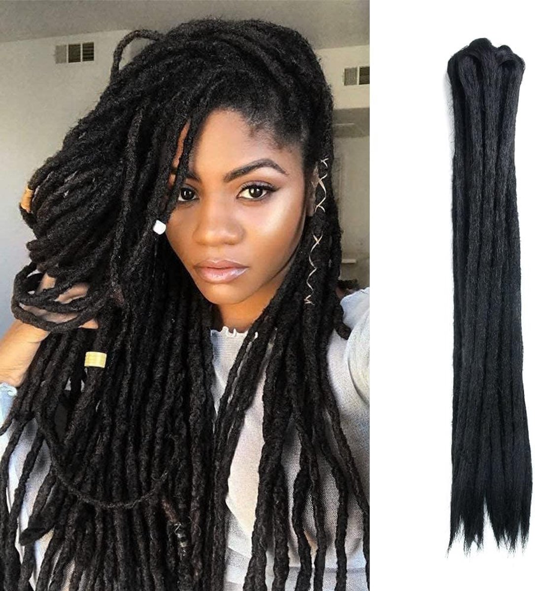 20 Inch 10 Strengen/Pack Double Ended Dreadlocks Extensions Handgemaakte Synthetische Dreads Gehaakte Vlechten Haar (1 #/Zwarte Kleur)