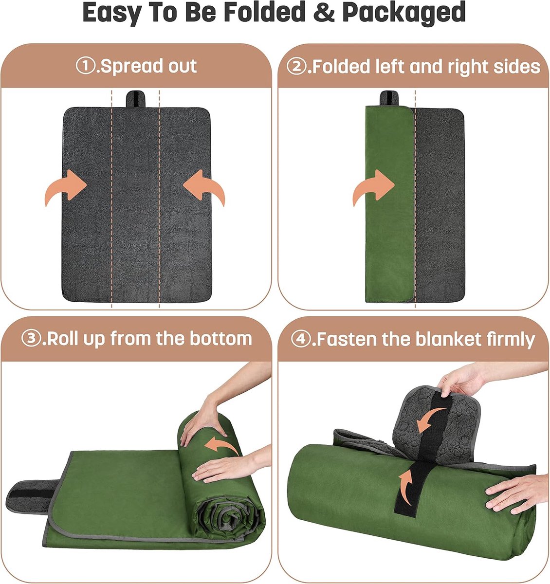 Tirrinia Camping Deken Waterdicht, Outdoor Deken Cabin Slapen Reis Deken Zanddicht Warm Picknick Deken Fleece Mat voor Kamperen, Reizen, Stranden, Honden en Thuisgebruik 130 x 150 CM