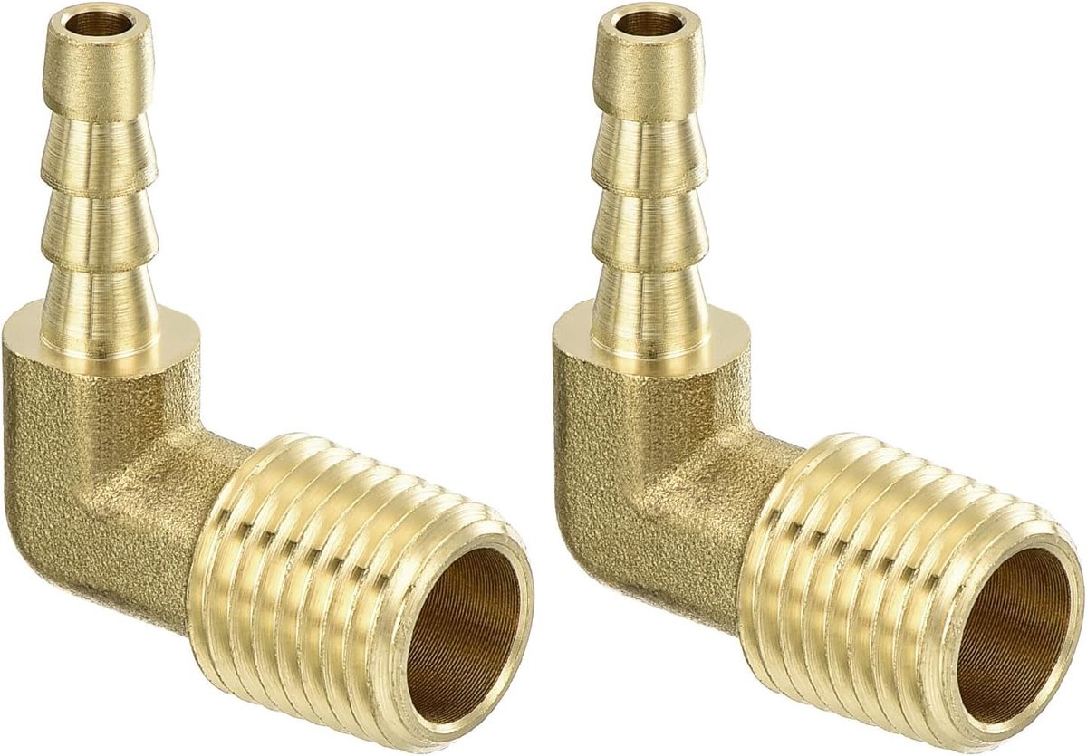 Hoekstuk messing 2 stuks 3/16 inch bar x 1/4 inch NPT mannelijk 90 graden buisconnector van messing voor water brandstof lucht