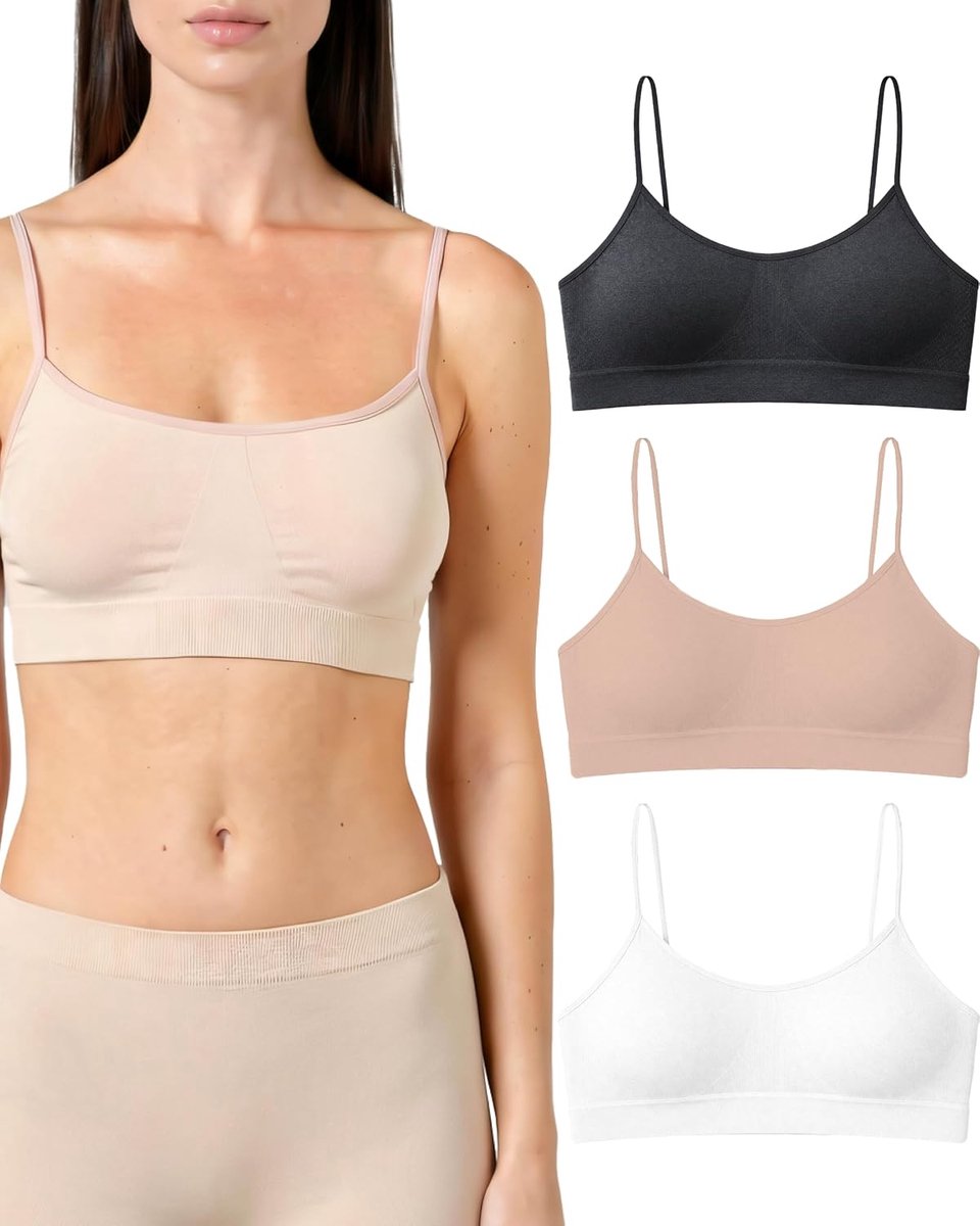 Beha zonder beugel, bamboe, smalle schouders, 3 stuks - bralette voor dames zonder naden en etiketten, damesbeha van elastische viscose, brassière, zachte top, ondergoed - Made in Italy, wit