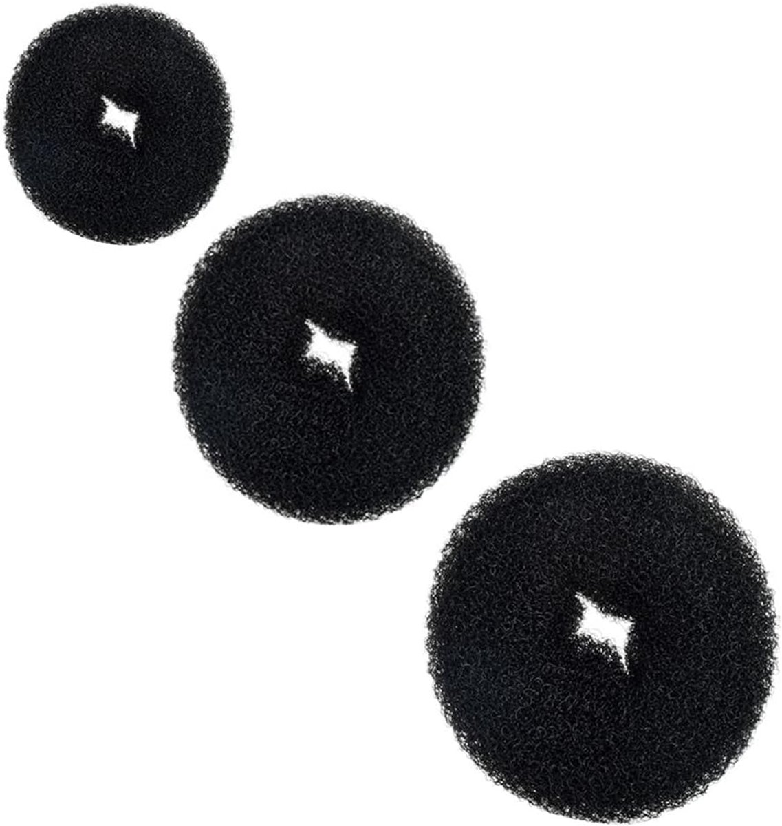 3-delige Duttmaker set voor zwart haar, donutvorm, voor kort, dun haar (6 cm, 8 cm, 12 cm)