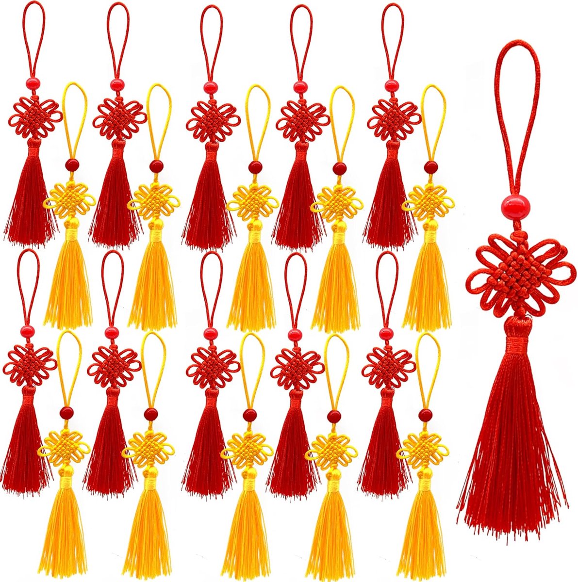 20 stuks Chinese knoopkwasten, Chinese kwastjes, Chinese knopen, hangers kwastjes voor decoratie van feest, handwerk, huis, tuin, potplanten, auto (A, 12 cm)
