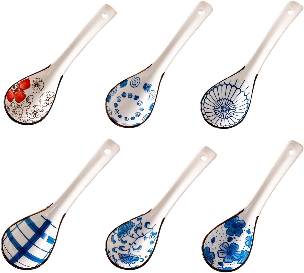 Soeplepels, Japanse soeplepelset, lange handgreep van keramiek, soeplepels geschikt voor soep, knoedels, saus, cake, havermout