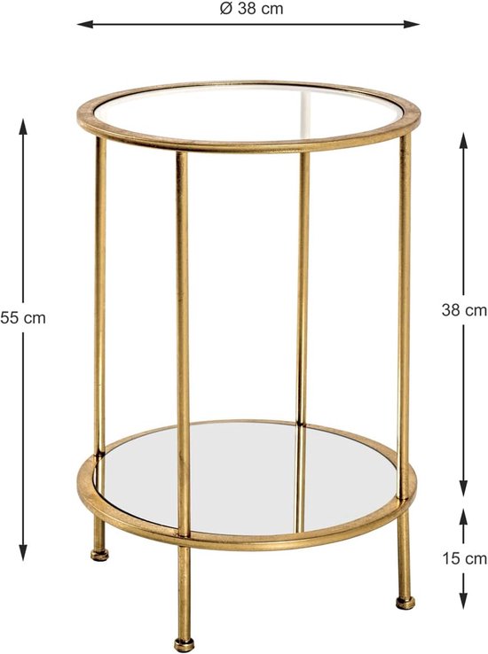 Möbel Bijzettafel goud, goud, Metaal, veiligheidsglas, spiegel - Maat: H 55 cm x Ø 38 cm, Stijl: Art Deco — afbeelding 2