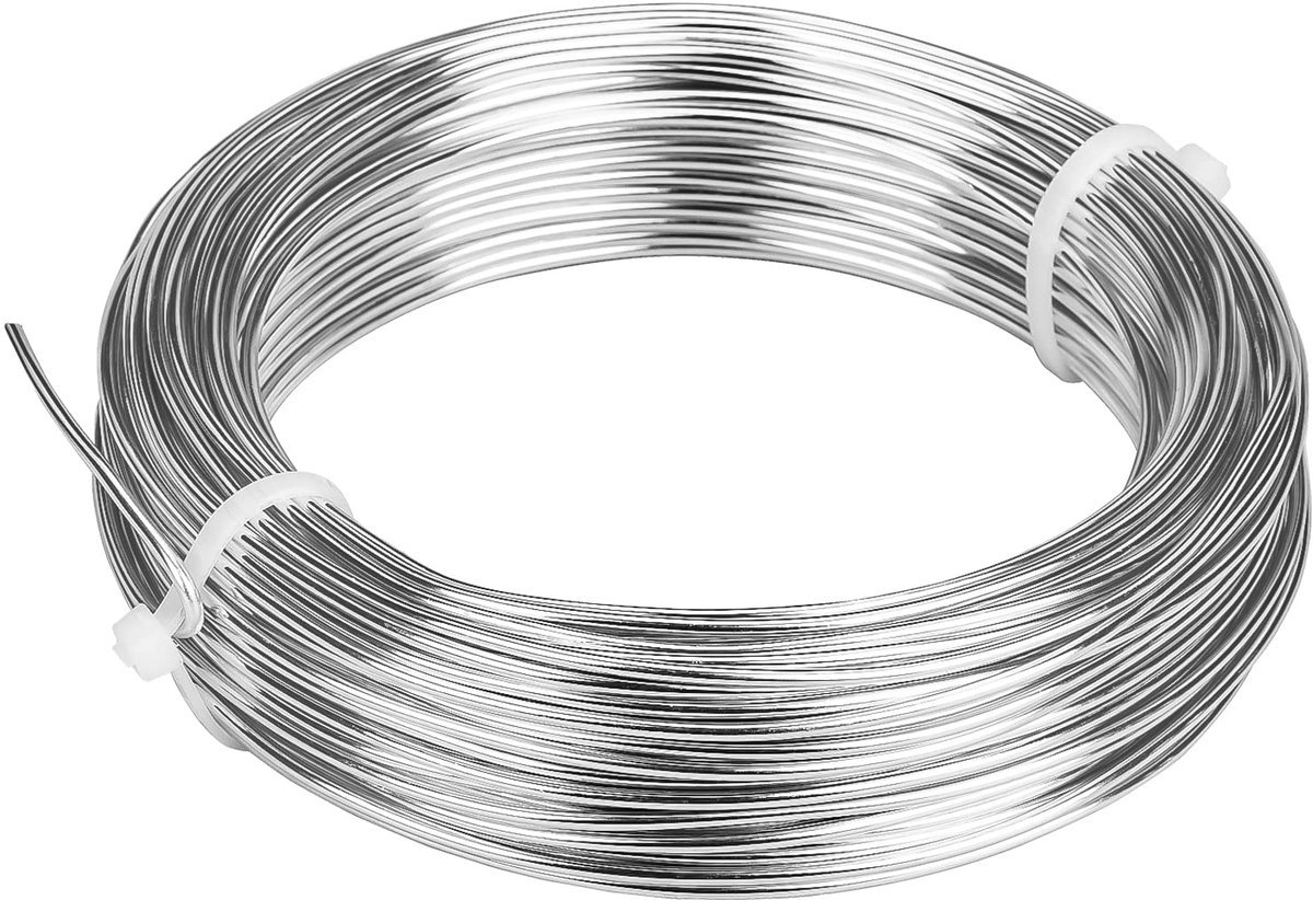 Draad, dikte 2 mm - 100 ft (30 m) anodise, sieraden, handwerk, bloemen, handwerk, van aluminium, kleur glanzend zilver