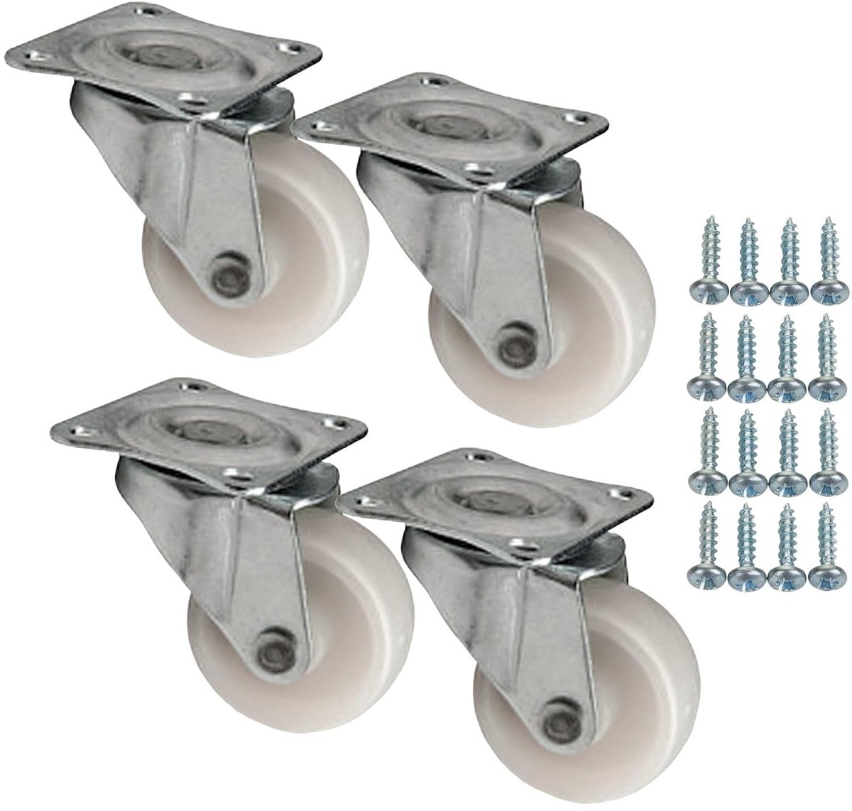 MAINZ 4 stuks meubelwielen Ø 30 mm wit zwenkwiel incl. schroevenset belastbaarheid tot 48 kg (12 kg per transportrol)