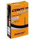 Oranje doos met Continental Conti Tube Race 28 (700C) fietsband. Specificaties: 20-622 25-630, 27x3/4, 27x1.00, 700x20c, 700x25c. Klep: 60 mm Sclaverand Presta.