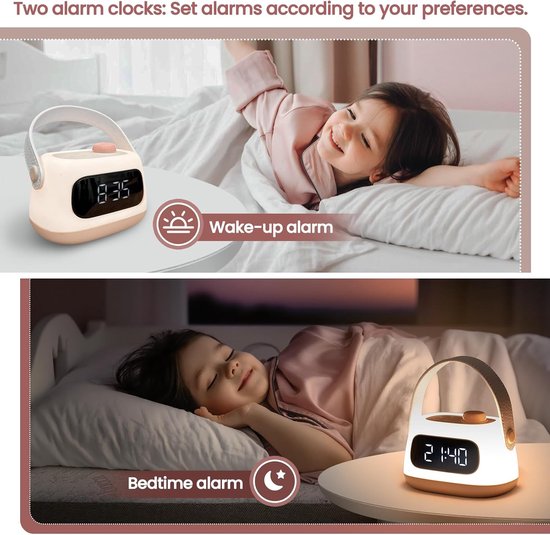 Kinderwekker met nachtlamp - digitale klok met LED-verlichting - bedlamp met variabele intensiteit - voor slaapkamer (roze). — afbeelding 5