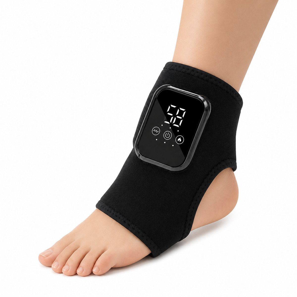 Sercano 3-in-1 Voetmassager – Elektrische Enkelmassager met Warmte en Vibratie – 3 Warmte- en Vibratiestanden – LED Touchscreen – Oplaadbaar – Zwart – 1 Stuk