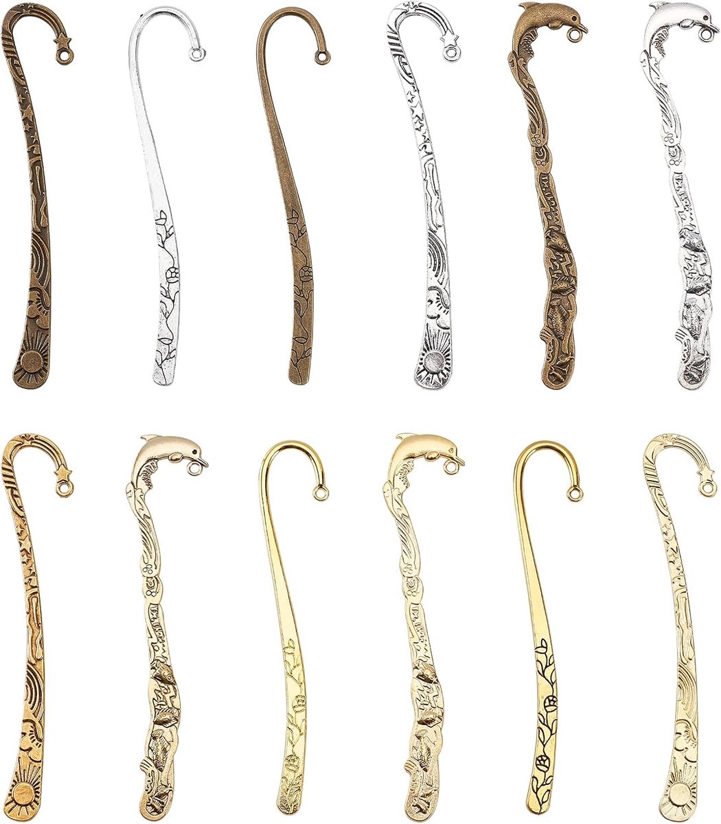 12 stuks haak bladwijzers bevindingen metalen bladwijzer haarspeld streep haak vintage bladwijzer clip voor knutselen sieraden maken bedels bevindingen accessoires, gemengde kleur