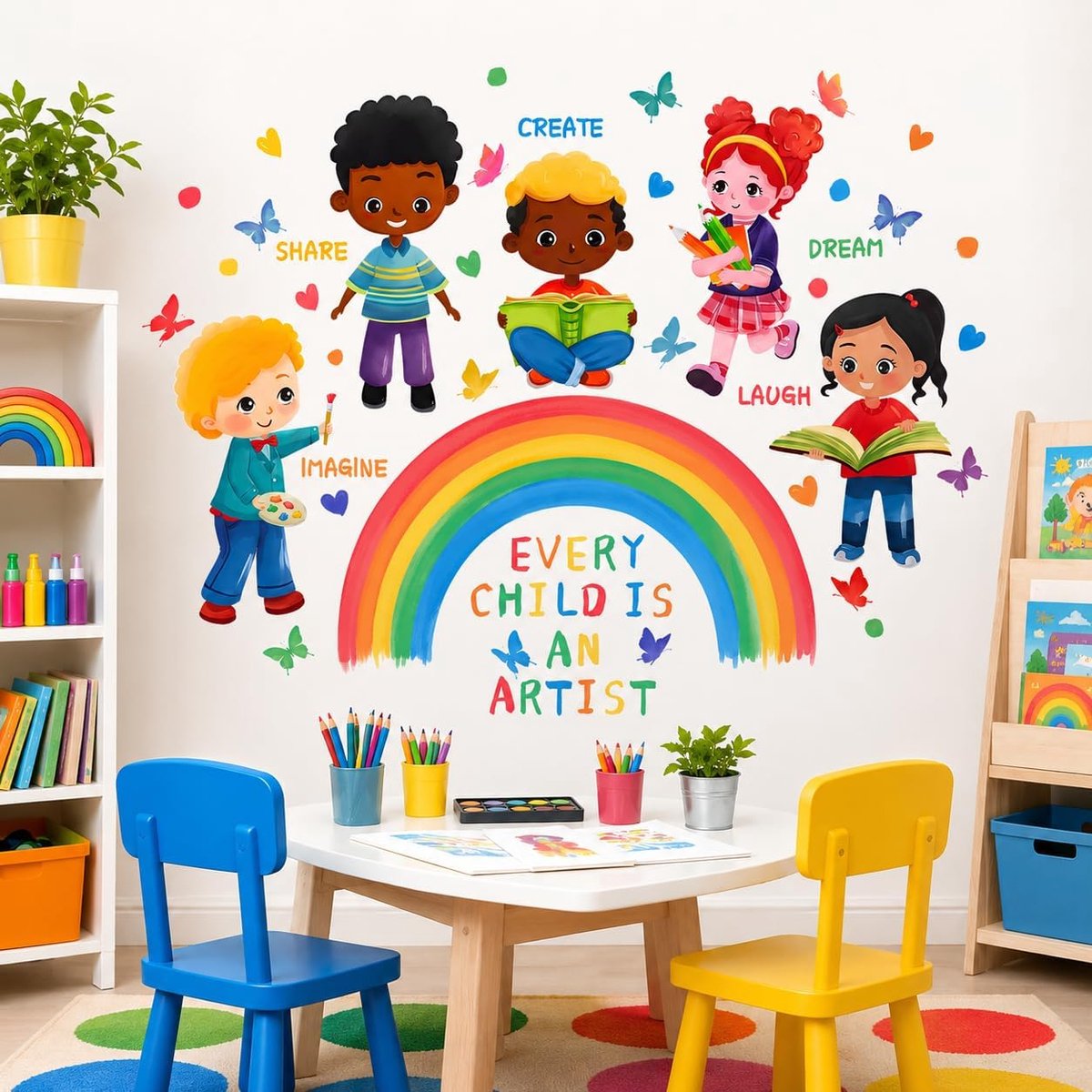 Muurstickers | Regenboog muursticker voor kinderkamer, studeerkamer, kinderdagverblijf, speelkamer, klaslokaal decor