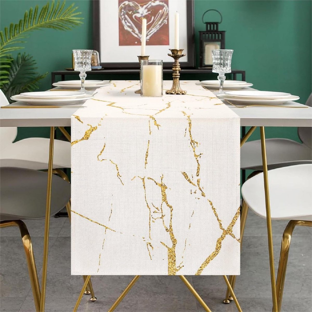 Tafelloper Lente Zomer Tafelloper Modern Wit Marmer Gouden Textuur Tafelkleed voor Feest Bruiloft Keuken Woonkamer Decoratieve Tafelloper Linnen 33 x 183 cm