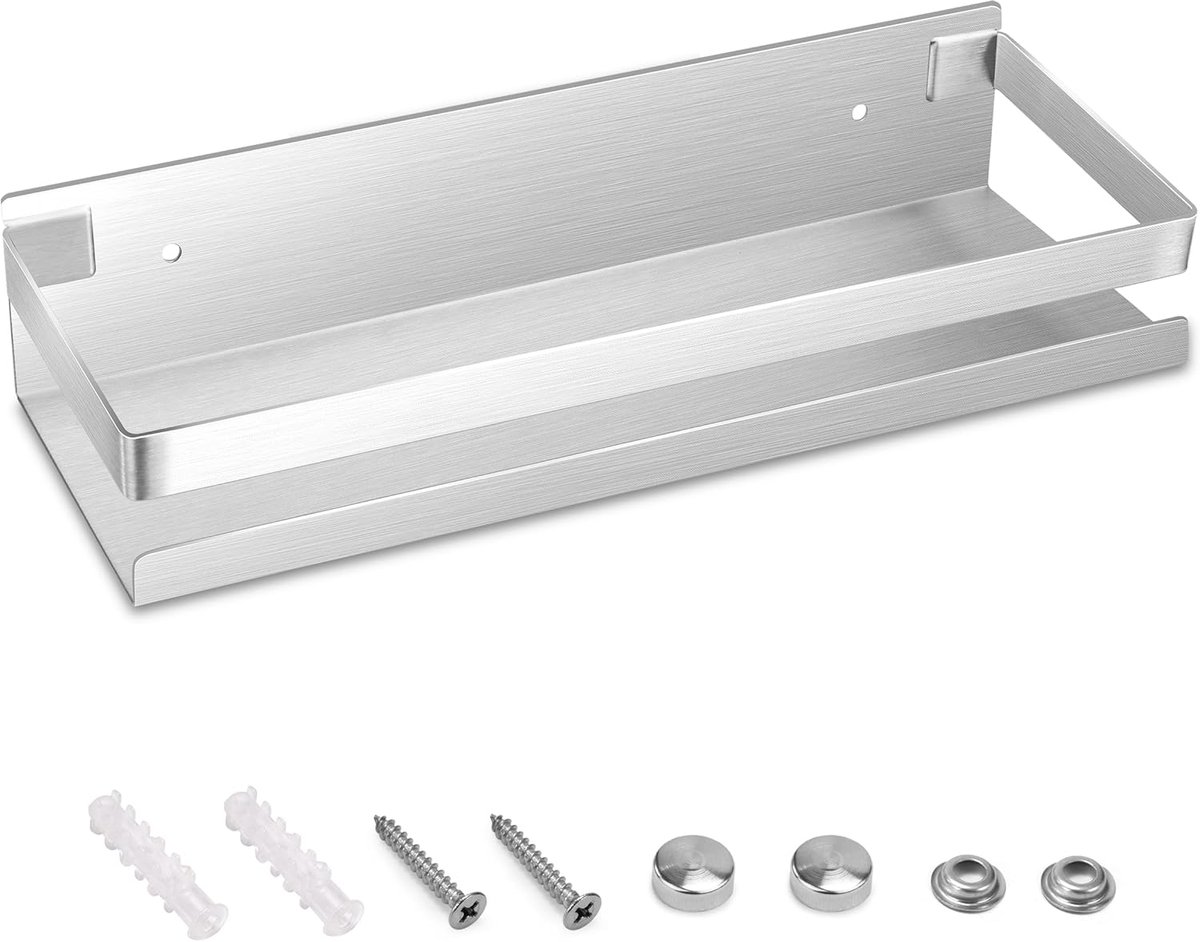 Doucheplank roestvrij staal badkamer doucherek wandmontage badkamerrek rechthoekige opslag organizer planken voor keuken badkamer woonkamer 30 cm (zilver)