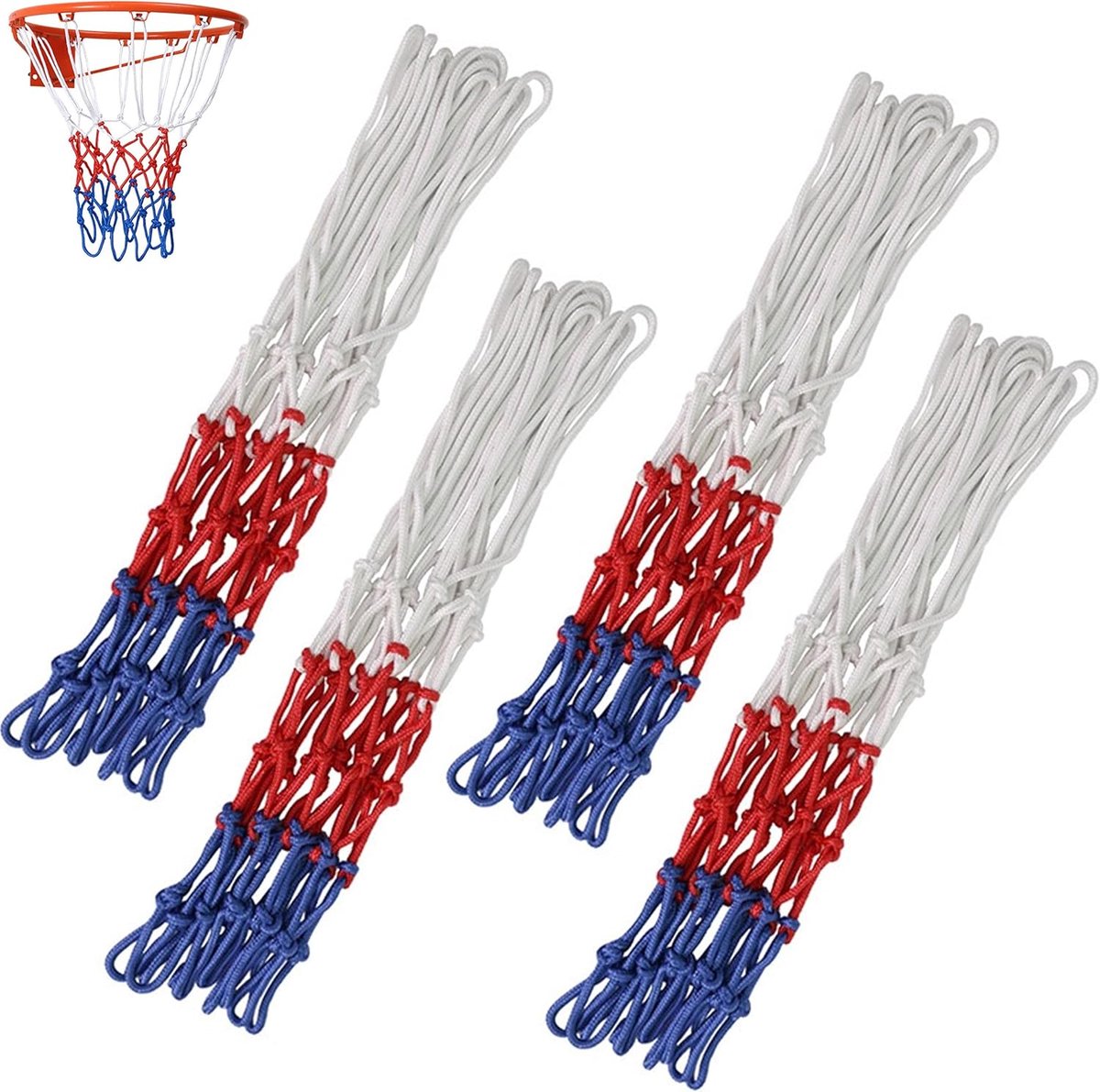 4 stuks professioneel basketbalnet, basketbalnet, balnet voor basketbalkorf, basketbalnet, weerbestendig, voor standaard maten basketbalkorf