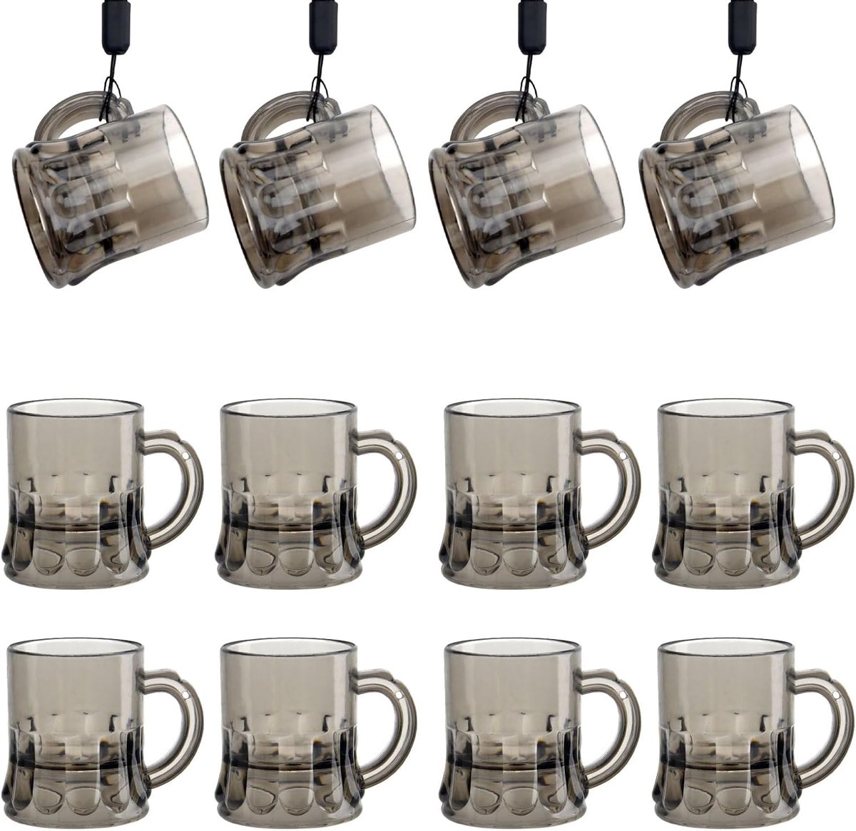 12 stuks borrelglazen met handvat, kunststof, 3CL zwart, borrelbekers, mini-borrelbekers om rond te hangen voor vrijgezellenfeesten, carnaval, accessoire, carnaval, themafeest
