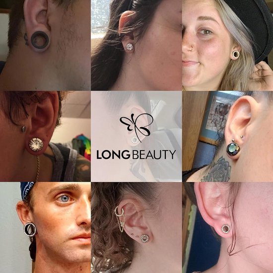 Tunnels, set van 12 roestvrij stalen oortunnels, meerkleurig, schroefsluiting met edelstenen, piercing, sieraden, 4 mm-12 mm — afbeelding 4