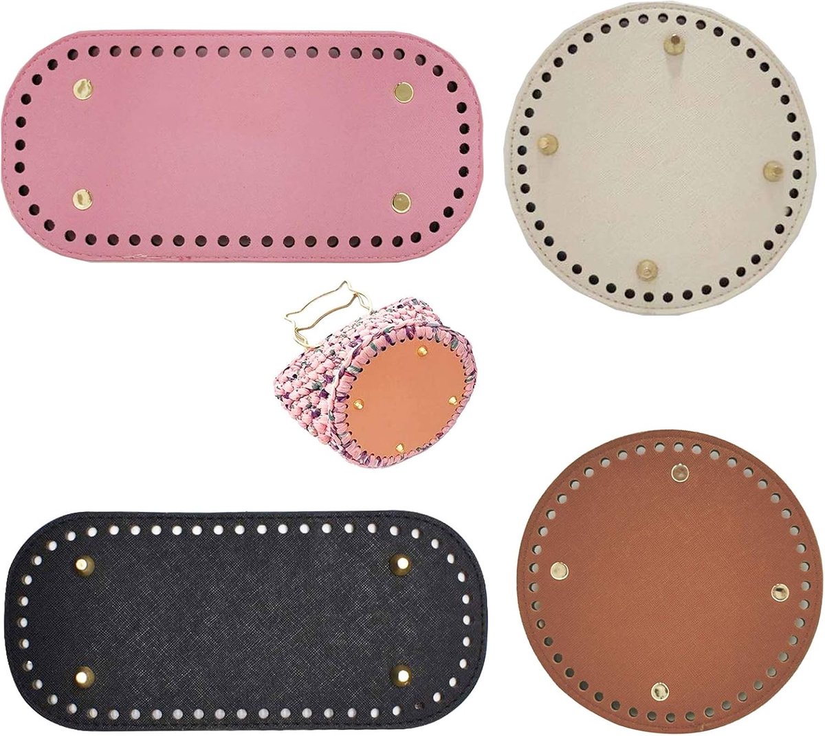 Zakbodem om te haken, zakbodem, leer, PU breien, gehaakte zak, bottom shaper pad, inzet, handtas, basisvormer (bruin, zwart, beige, roze)