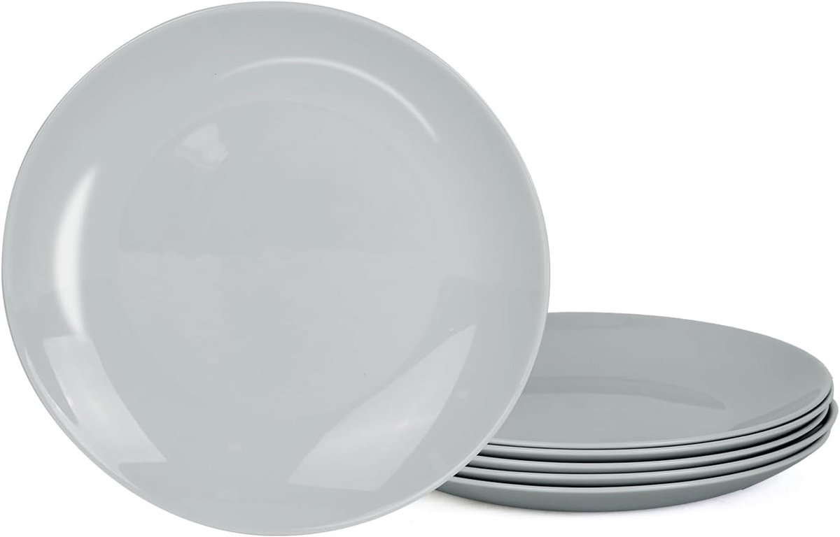 26,67 cm Lichte Ronde Grijze Opaalglas Dinerbordenset van 6 stuks, Vaatwasser‑ & Magnetronbestendig