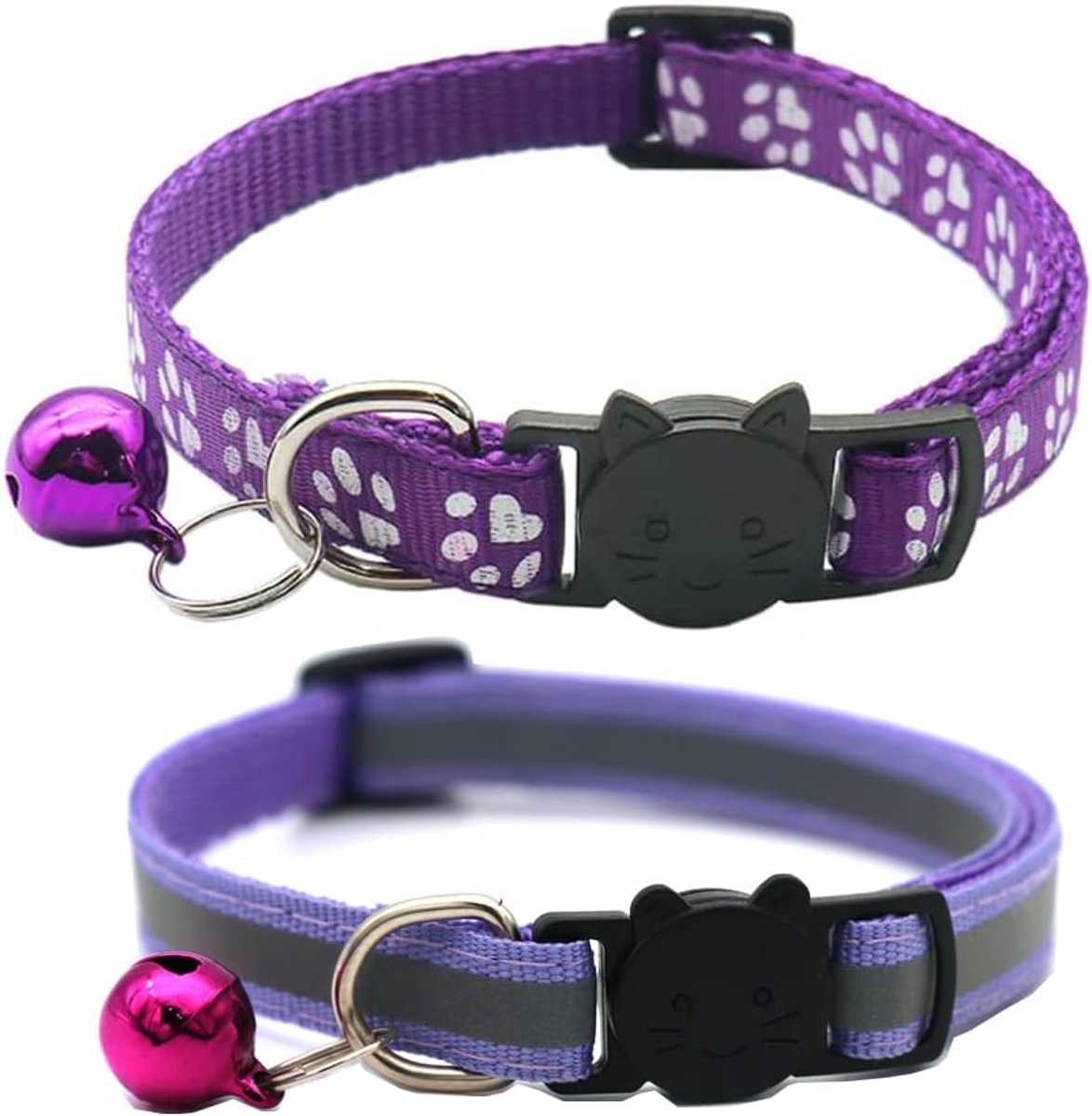Halsbanden Quick Release reflecterende kitten halsband met bel (paars)