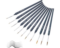 wugongshan Set van 11 fijne details, penseelset schilderen op nummers, 11 maten schilderkwasten, modelbouwpenselen, miniatuur kunstenaarskwasten voor acryl, aquarel, model, nagelkunst,