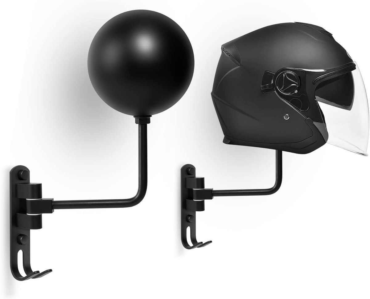 2 stuks motorhelmhouder 180° draaibaar metaal afneembare wandhouder met dubbele haak voor motorhelm