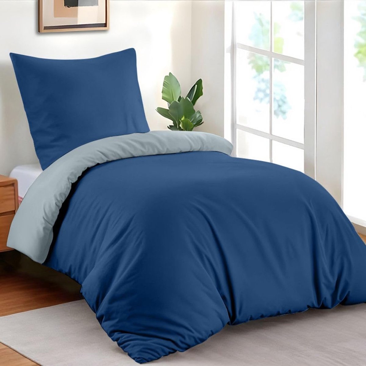 - Dekbedovertrek 135x200 cm met 1 kussensloop 80x80 cm - Donkerblauw/Blauwgrijs - 135x200 Bedset in 100% microvezel - 2 stuks - Gecertificeerd vrij van chemicaliën (Oeko TEX)