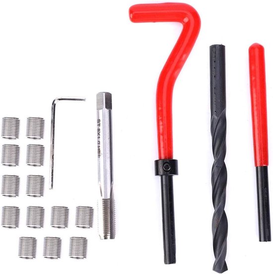 Schroefdraadreparatieset, 20-delig. M8x1 tapset van roestvrij staal, schroefdraadreparatieset voor binnendraad om de inzethuls te repareren, typische toepassingen voor hoogspanningsschakelaars — afbeelding 2