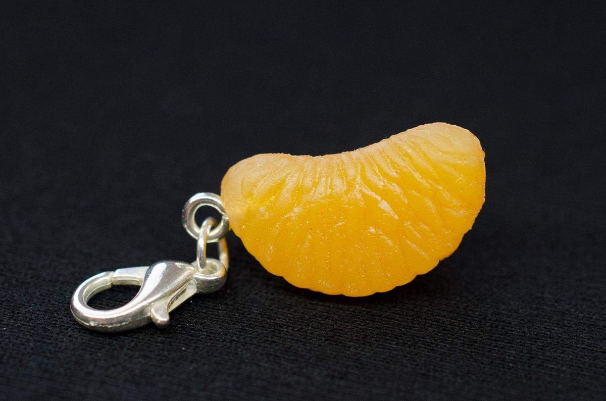 Mandarijn Fruit Orange Charm fruit fruit 3D - handgemaakte modesieraden I kettinghanger verzilverd - bedelhanger bedelarmband - hanger voor armband, 20 mm, Kunststof, Geen edelsteen