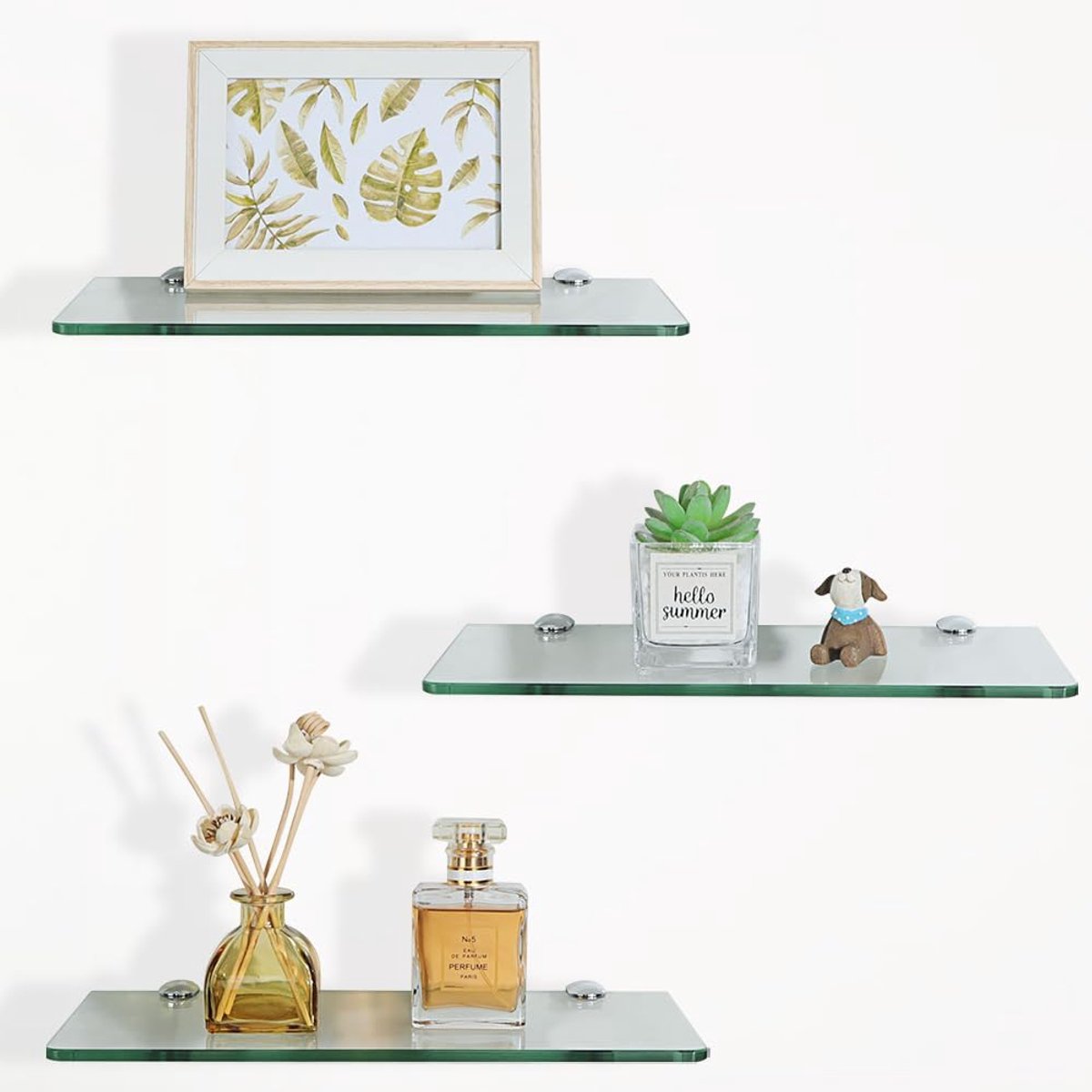 Badkamer Glas Plank Wandmontage Badkamer Planken met glasclip voor Home Decor Keuken, Doorzichtig, 30cm - 3 Pack, GBL1010R-M6-300-C-3P