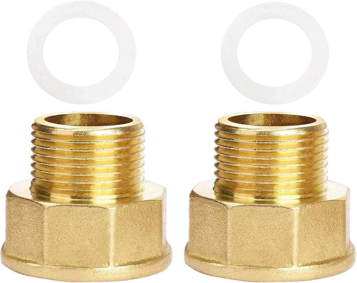 3/4 naar 1 inch van messing, 2 stuks verloopstuk met afdichtring